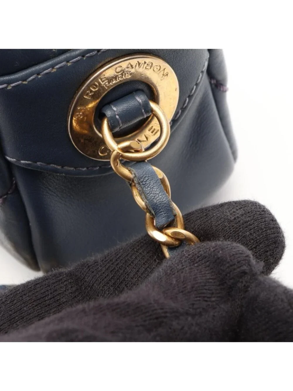 Chanel Shoulder Bag Stitch Che Blanc Smoked Blue Leather Mini Chain